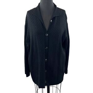 Margaret O'Leary Black Cotton Blend Long Sleeve Button Down Cardigan Sweater 1